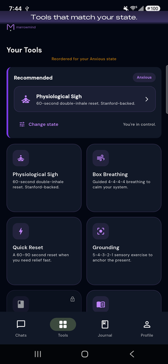 Tools hub — tools reordered to match your state